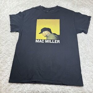 Mac Miller Shirt Mens Large Black Yellow Graphic Tee Hip Hop Rapper Concert Tour